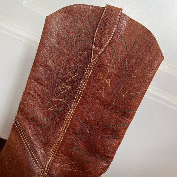 Leather Western Cowgirl Cowboy Boots Made in Brazil Colorful Stitching Pattern - Picture 4 of 9